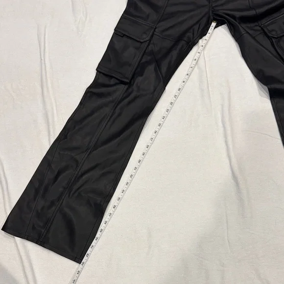 Men's Hudson Faux Leather Black Walker Kick Flare Cargo Pants New Size 30